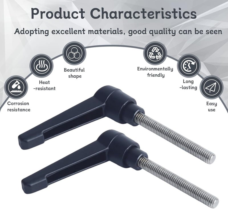Begino Clamping Lever Handles with Quick Release Push Button Locking, 304 Stainless Steel M6 x 45mm Stud - Black (6 Pack) - Image 4